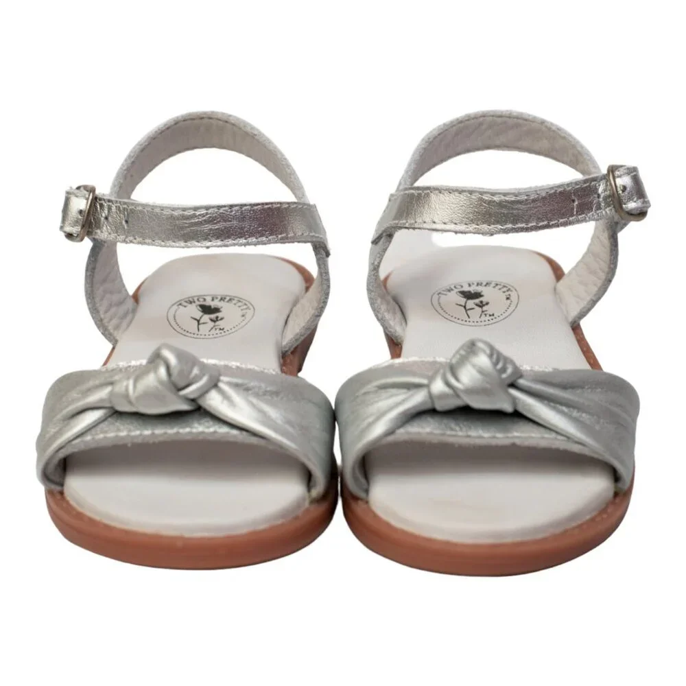 Handcrafted Two Pretty Silver Metallic Knot Sandals